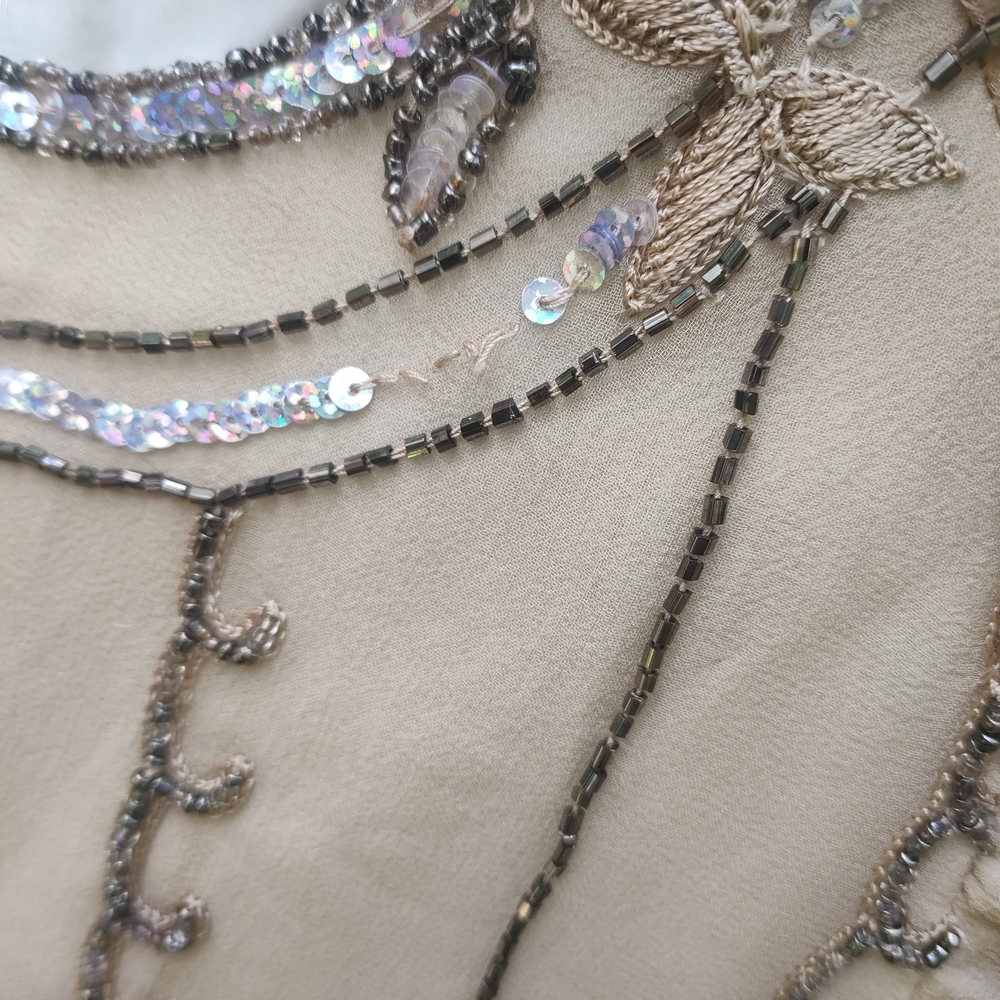 Papell Boutique Beige Beaded Sequin Top - Picture 3 of 7